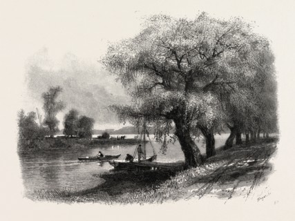 MOUTH OF THE CHIPPEWA RIVER, CANADA, NINETEENTH CENTURY ENGRAVING