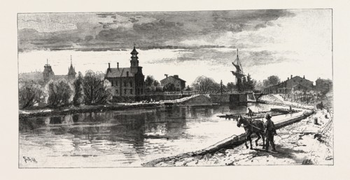 NIAGARA DISTRICT, THOROLD, ON OLD WELLAND CANAL, CANADA, NINETEENTH CENTURY ENGRAVING