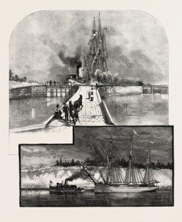 THE DEEP CUT AND LOCK NO 1, NEW WELLAND CANAL, CANADA, NINETEENTH CENTURY ENGRAVING