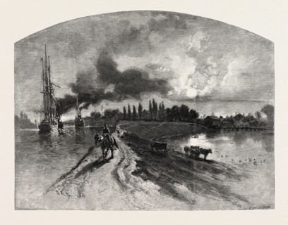 NIAGARA DISTRICT, PORT ROBINSON, ENLARGED CANAL, CANADA, NINETEENTH CENTURY ENGRAVING