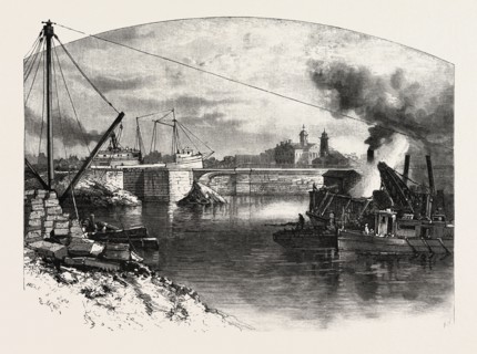 OLD ACQUEDUCT AT WELLAND, CANADA, NINETEENTH CENTURY ENGRAVING
