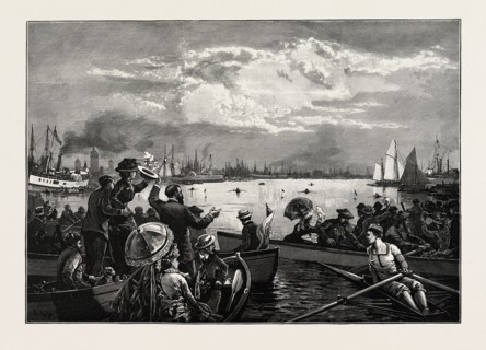 TORONTO HARBOUR, A SCULLING MATCH, CANADA, NINETEENTH CENTURY ENGRAVING