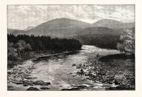 VIEW FROM THE OLD BRIDGE, INVERCAULD, BRAEMAR,UK.  Braemar is a village in Aberdeenshire, Scotland,