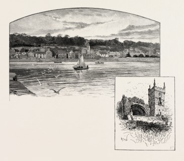 CULROSS, FROM THE PIER (LEFT), CULROSS ABBEY (RIGHT), UK. The town of Culross , Gaelic: Cuileann