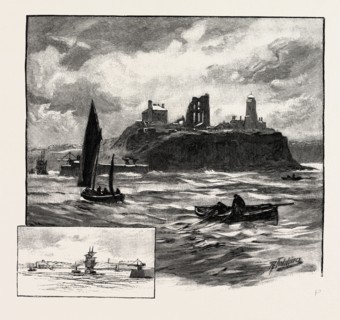 TYNEMOUTH, FROM THE SEA, UK. A town and a historic borough in Tyne and Wear, England, at the mouth