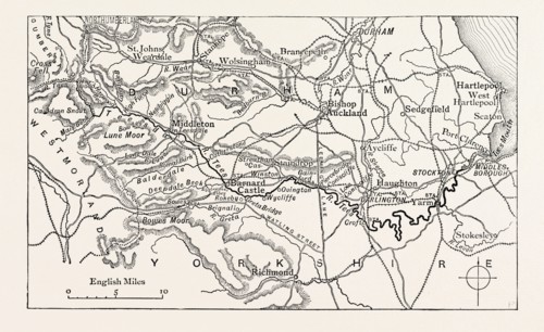 MAP OF THE COURSE OF THE TEES. The River Tees is in northern England. It rises on the eastern slope