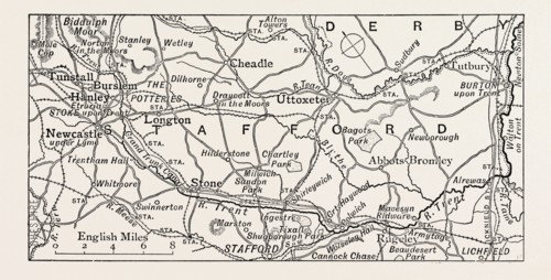 MAP OF THE TRENT, FROM THE SOURCE TO NEWTON SOLNEY, UK. The River Trent is one of the major rivers