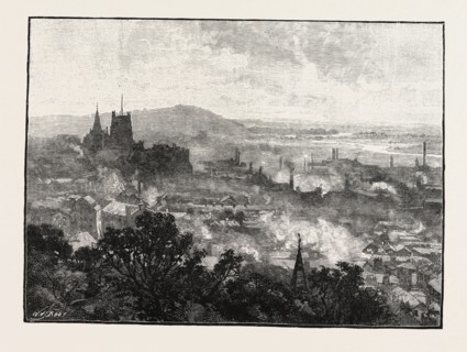 NOTTINGHAM, FROM THE CASTLE, UK. Nottingham Castle is a castle in Nottingham, England. It is