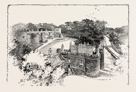 SKIPTON CASTLE, FROM ONE OF THE TOWERS, UK. Skipton Castle is a medieval castle in Skipton, North