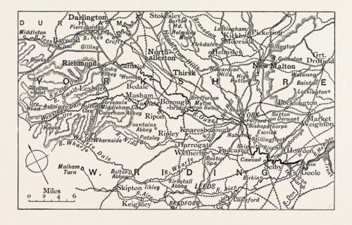 MAP OF THE COURSE OF THE OUSE, UK. The River Ouseis a river in North Yorkshire, England.