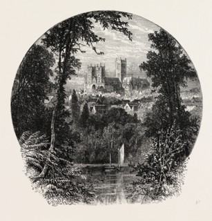 LINCOLN CATHEDRAL, FROM THE SOUTH-WEST, UK.  Lincoln is a cathedral city and county town of