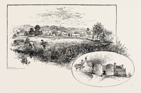 ROCKINGHAM VILLAGE AND CASTLE (LEFT), GATEWAY OF THE CASTLE (RIGHT), UK. Rockingham is a village