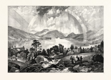 LAKE GEORGE. THOMAS MORAN,  England was an American painter and printmaker of the Hudson River