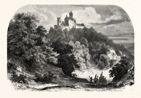 CASTLE WARTBURG, GERMANY. The Wartburg is a castle situated on a 1230-foot (410-m) precipice to the