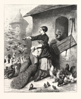 THE DINNER BELL: A SCENE NEAR SILBERHAUSEN, SAXONY, GERMANY, ENGRAVING 1876