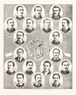 THE OXFORD AND CAMBRIDGE BOAT RACE, 1876.: PORTRAITS OF THE CREWS, ENGRAVING 1876, UK, britain,