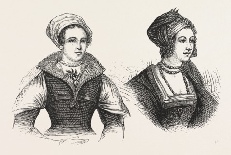 JANE GREY AND ANNE BOLEYN, PRISONERS IN THE TOWER, LONDON, ENGRAVING 1876, UK, britain, british,