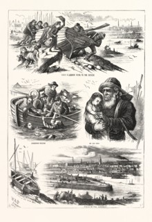 FATAL BOAT ACCIDENT ON THE DEE, AT ABERDEEN, INCIDENTS OF THE DISASTER, ENGRAVING 1876, UK,