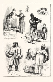 PHILADELPHIA CENTENNIAL EXHIBITION, STREET SKETCHES IN THE TOWN, ENGRAVING 1876, US, USA, America,