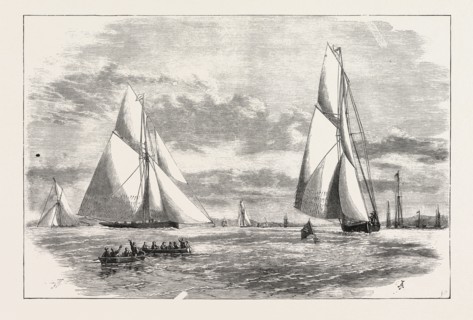PRINCE OF WALES YACHT CLUB REGATTA: THE FINISH AT ERITH, ENGRAVING 1876, UK, britain, british,