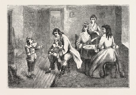 SCENE FROM  THE VICAR OF WAKEFIELD, ENGRAVING 1876, UK, britain, british, europe, united kingdom,