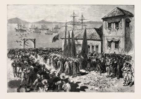 THE WAR IN THE EAST,  DISEMBARKMENT OF A BAND OF SOFTAS AT SALONICA, EN ROUTE FOR SERVIA, SERBIA,