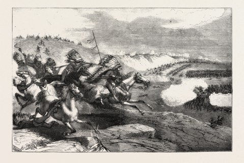 THE SIOUX WAR IN AMERICA A TROOP OF INDIANS CHARGING COLONEL ROYALL's DETACHMENT OF CAVALRY,