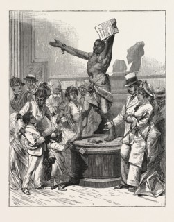 THE STATUE OF "THE FREED SLAVE," IN MEMORIAL HALL, PHILADELPHIA EXHIBITION, ENGRAVING 1876, US,