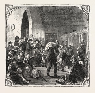 HOPS AND HOP PICKERS, IN A KENTISH HOP GARDEN, KENT, ENGLAND, LEAVING LONDON ; A SKETCH AT VICTORIA