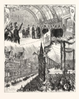 VISIT OF THE PRINCE AND PRINCESS OF WALES TO GLASGOW, ENGRAVING 1876, UK, britain, british, europe,