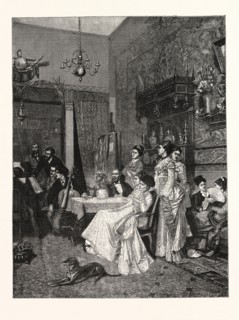 A CHAMBER CONCERT, PICTURE BY ADRIEN MOREAU IN THE PARIS SALON, ENGRAVING 1876
