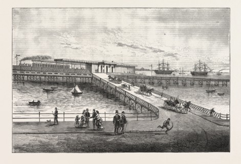NEW PIER AND RAILWAY STATION, FOR PORTSMOUTH HARBOUR, ENGRAVING 1876, UK, britain, british, europe,