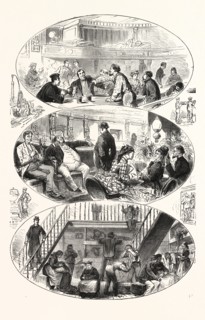 PHASES OF LIFE ON BOARD AN ATLANTIC STEAMER, ENGRAVING 1876
