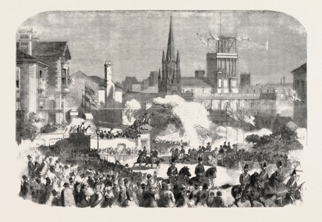 QUEEN VICTORIA'S VISIT TO LEEDS, UK: HER MAJESTY PASSING THROUGH CLARENDON ROAD, 1858