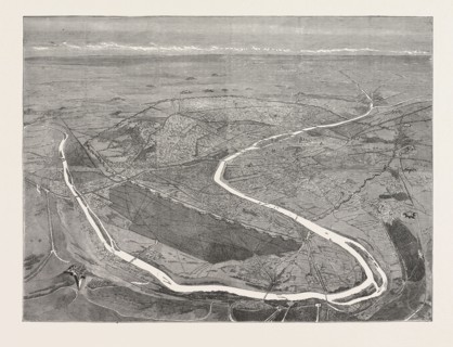 FRANCO-PRUSSIAN WAR: BIRD'S-EYE VIEW OF PARIS AND ITS FORTIFICATIONS, FRANCE, 1870