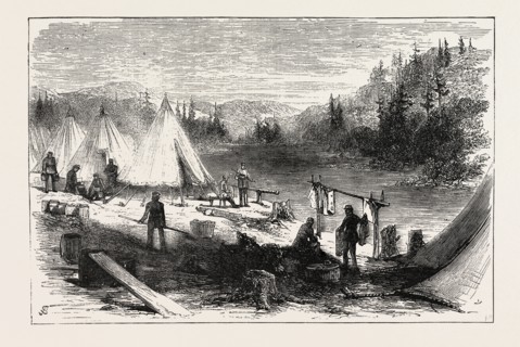 THE RED RIVER EXPEDITION: CAMP OF 60TH RIFLES, KAMINISTIQUIA RIVER, 1870, CANADA