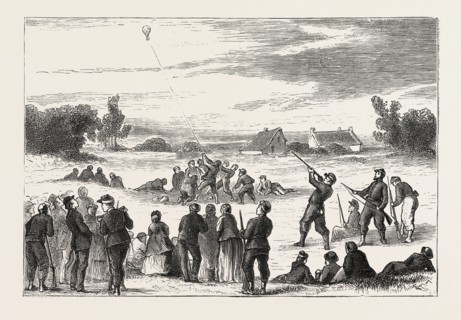 FRANCO-PRUSSIAN WAR: LIFE IN TOURS, FRANCE: PRACTISING SHOOTING AT A CAPTIVE BALLOON, 1870