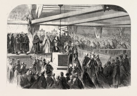 LORD MAYOR HALE LAYING FOUNDATION STONE OF NEW BLACKFRIARS BRIDGE, LONDON, UK, 1865