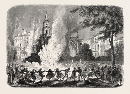 CHOLERA AT MARSEILLES, MARSEILLE, FRANCE: FIRES LIGHTED IN THE SQUARE OF THE OLD PALACE OF JUSTICE