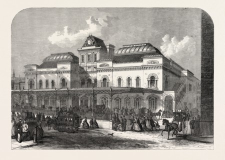 THE CITY TERMINUS, IN LIVERPOOL STREET, OF THE NORTH LONDON RAILWAY, LONDON, UK, 1865