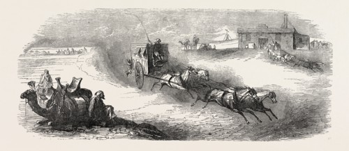 THE SUEZ RAILWAY: COACH SERVICE IN THE EGYPTIAN DESERT, 1857