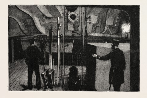 THE NEW WAR SHIP OF THE BRITISH NAVY, H.M.S. INFLEXIBLE: THE TURRET BELOW THE DECK, SHOWING THE