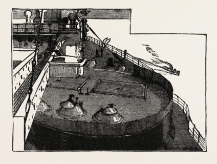 THE NEW WAR SHIP OF THE BRITISH NAVY, H.M.S. INFLEXIBLE: LOOKING OVER THE TURRET FROM THE FORE