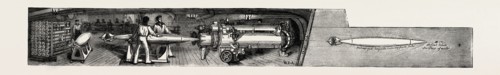 THE NEW WAR SHIP OF THE BRITISH NAVY, H.M.S. INFLEXIBLE: THE TORPEDO ROOM: PLACING A "WHITEHEAD" IN