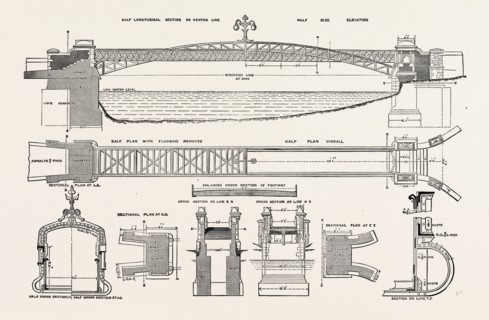 FOOT BRIDGE OVER THE RIVER WELLAND, AT STAMFORD, UK, 1882; MR. J.B. EVERARD, C.E., LEICESTER,