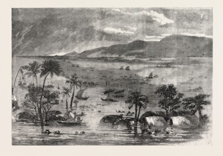 INUNDATION IN INDIA: VIEW OF A BRANCH OF THE GANGES, NEAR RAJMAHAL, 1856