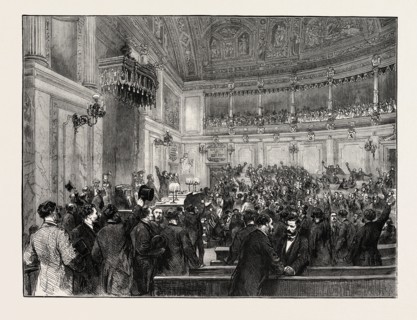 THE NEW REGIME IN SPAIN: PROCLAIMING THE REPUBLIC IN THE CORTES AT MADRID, FEBRUARY 11, 9 P.M.,