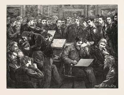 AN ARTISTS' SOIREE: A SKETCH AT THE HOGARTH CLUB, UK, 1873