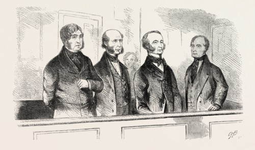 A SKETCH AT BOW STREET ON JULY 11, 1855; SIR J.D. PAUL, STRAHAN, BATES, TYRRELL (JAILER), UK