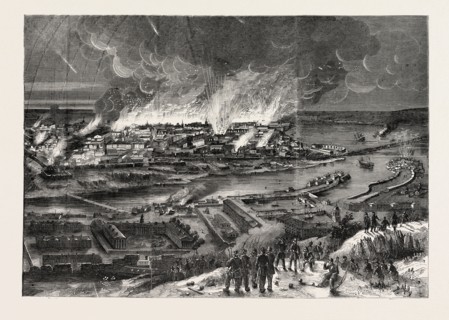 THE CRIMEAN WAR: CONFLAGRATION OF SEBASTOPOL, ON THE MORNING OF SEPTEMBER 9, 1855, FROM THE HEIGHT